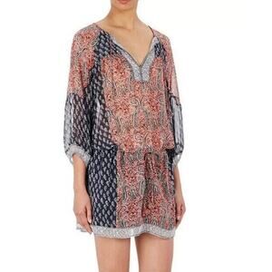 Ulla Johnson Salinas Silk Multi Color Key Hole Elastic Drawstring Waist Dress 2